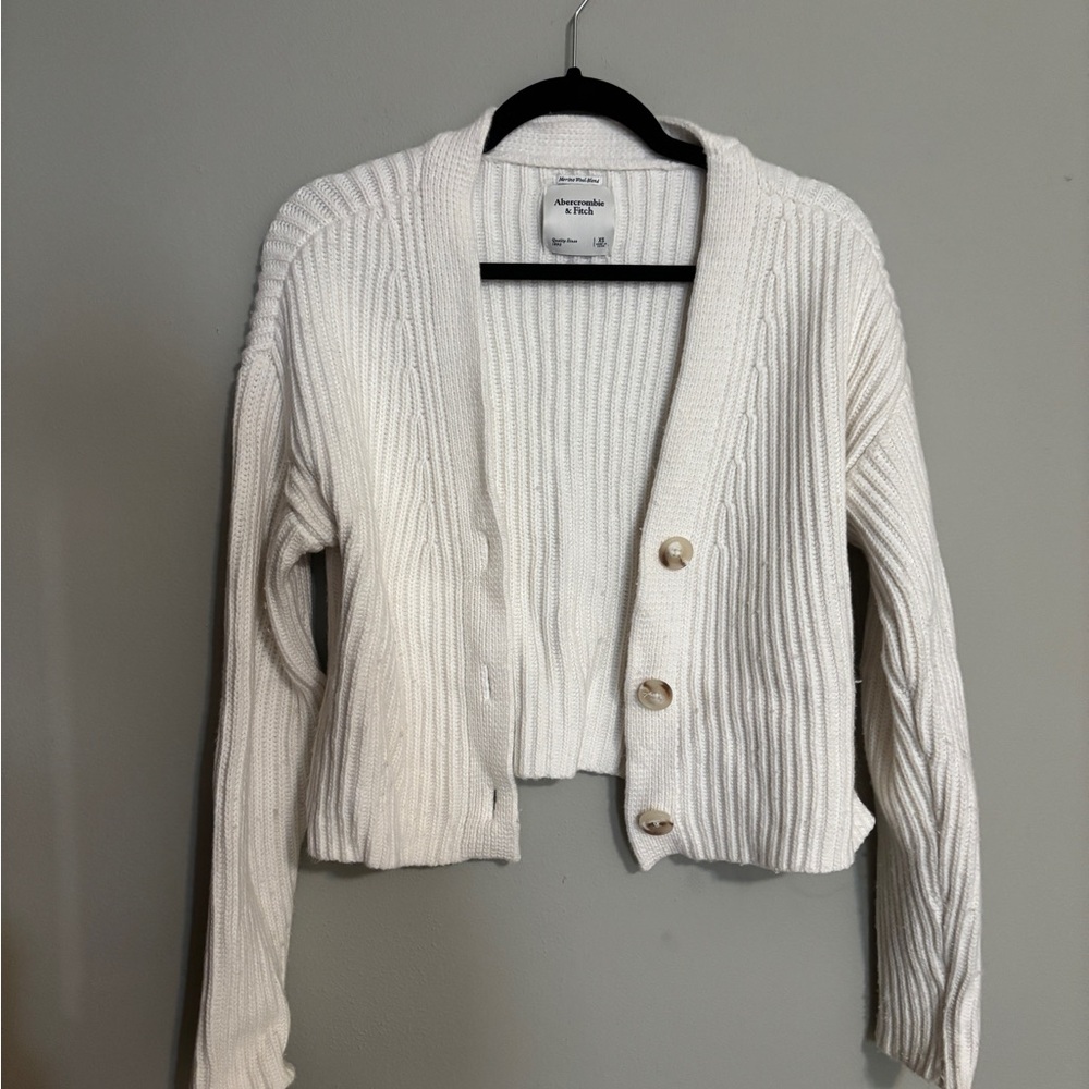 Abercrombie & Fitch Merino Wool Blend Cream Button-Up Cardigan